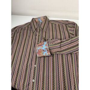 Mens Robert Graham Colorful Striped Flip Cuff Button Up Shirt Size XL
